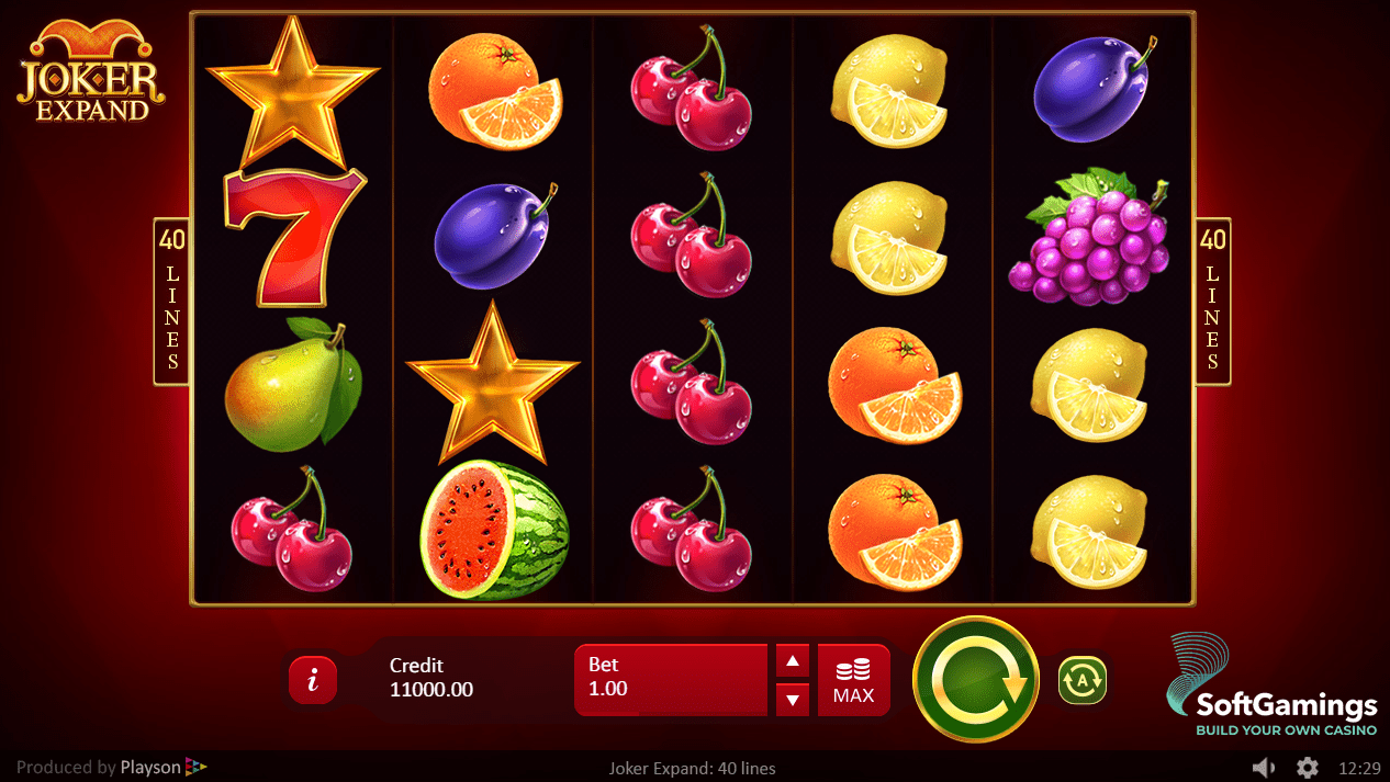 Joker Expand 40 Lines original reel screen with four cherries on the middle reel and the 40 Lines markers