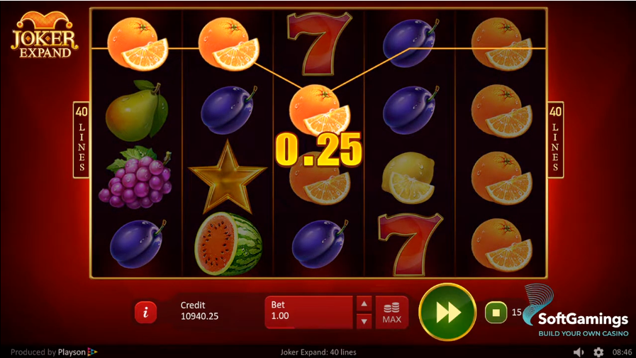 Joker Expand 40 Lines recorded winning payline connecting orange symbols