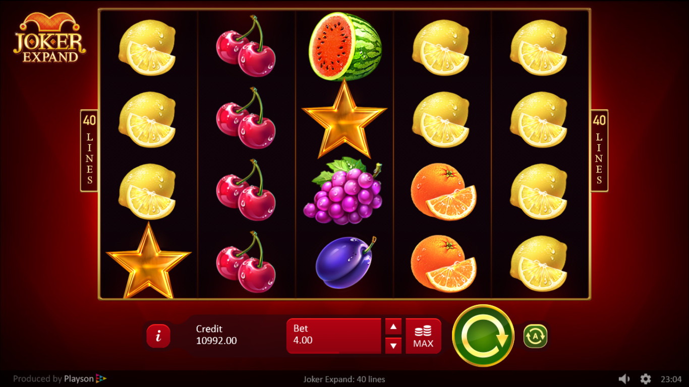 Joker Expand 40 Lines: five reels with four rows, fruit symbols and gold scatter stars