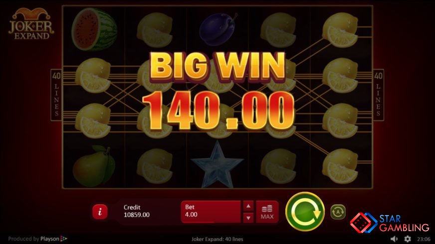 Joker Expand 40 Lines original Big Win animation with example winning paylines